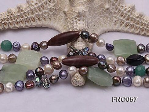 JYX اللؤلؤ اليشم والعقيق قلادة طويلة الوقوف 7-9 مللي متر متعدد الألوان شقة المياه العذبة مثقف اللؤلؤ قلادة 75" in Kuwait