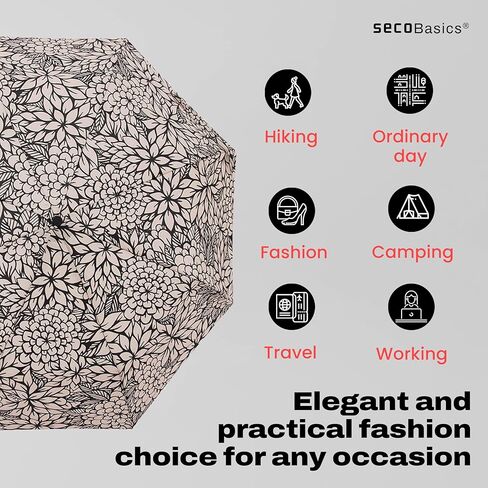 SECO | Patterned Umbrella | Mini Umbrella For Rain and Sun - Travel Essentials - Camping Accessories and Travel Must Haves - Small Travel Umbrella in Kuwait