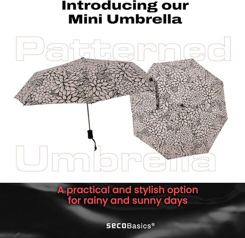 SECO | Patterned Umbrella | Mini Umbrella For Rain and Sun - Travel Essentials - Camping Accessories and Travel Must Haves - Small Travel Umbrella in Kuwait