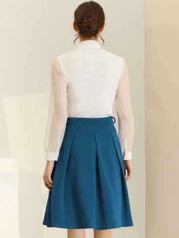 Allegra K Women's A-Line Belted Waist Casual Midi Flare Pleated Skirt in Saudi Arabia