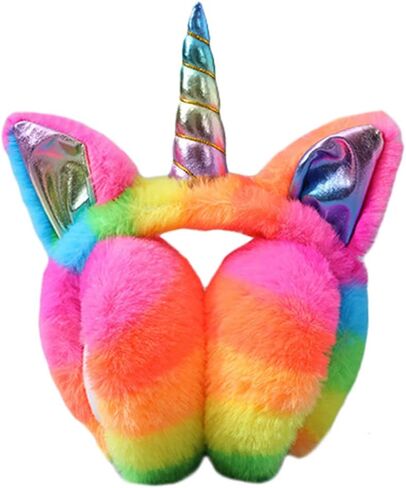 غطاء للأذنين للفتيات الشتاء قابل للطي على شكل وحيد القرن لتدفئة الأذن من الفرو الصناعي مع غطاء للأذنين لطيف بالترتر in Kuwait