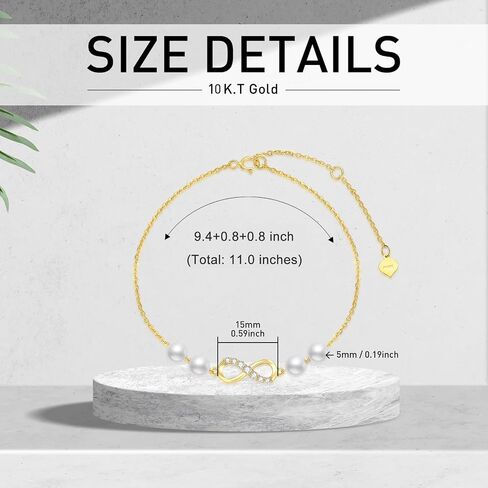 SISGEM 10k Gold Infinity Anklet for Women, Real Freshweter Cultured Pearl and Created Moissanite Love Jewelry Ankle Bracelet for Her, 9.4-11 Inches in Saudi Arabia