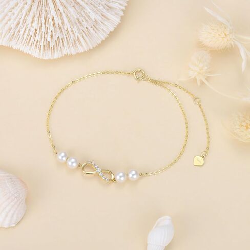 SISGEM 10k Gold Infinity Anklet for Women, Real Freshweter Cultured Pearl and Created Moissanite Love Jewelry Ankle Bracelet for Her, 9.4-11 Inches in Saudi Arabia