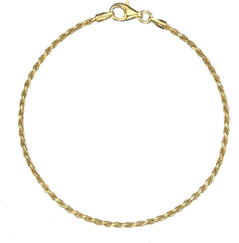 خلخال بسلسلة من الذهب عيار 18 قيراط وفضة استرلينية 1.6 ملم من Bling For Your Buck، سلسلة من الحبال الملتوية مقطوعة بالألماس الإيطالي 9 بوصة - 11 بوصة in Kuwait