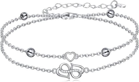Infinity Heart/Celtic Heart/Evil Eye Bracelet Adjustable 925 Sterling Silver Infinity Love Heart Symbol Charm Anklet Bracelet for Women Doublelayer Beach Foot Chain Gift for Women Girls Mother's Day in Saudi Arabia