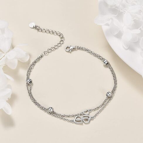 Infinity Heart/Celtic Heart/Evil Eye Bracelet Adjustable 925 Sterling Silver Infinity Love Heart Symbol Charm Anklet Bracelet for Women Doublelayer Beach Foot Chain Gift for Women Girls Mother's Day in Saudi Arabia