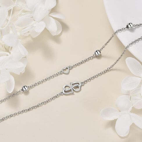 Infinity Heart/Celtic Heart/Evil Eye Bracelet Adjustable 925 Sterling Silver Infinity Love Heart Symbol Charm Anklet Bracelet for Women Doublelayer Beach Foot Chain Gift for Women Girls Mother's Day in Saudi Arabia