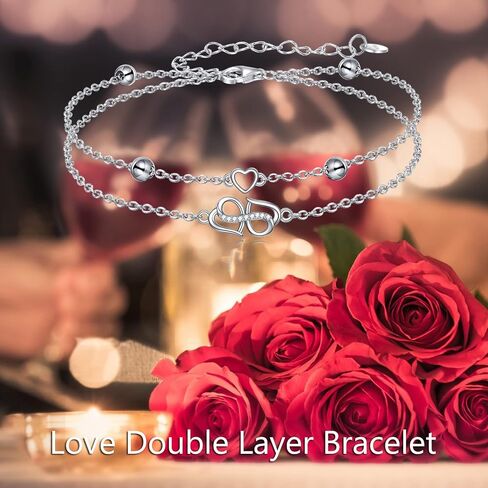Infinity Heart/Celtic Heart/Evil Eye Bracelet Adjustable 925 Sterling Silver Infinity Love Heart Symbol Charm Anklet Bracelet for Women Doublelayer Beach Foot Chain Gift for Women Girls Mother's Day in Saudi Arabia