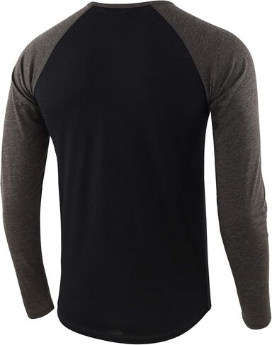 DESPLATO Men's Casual Active Sports Raglan Long Sleeve Running Hiking Baseball Henley T Shirts Black/Heather Charcoal XL in Kuwait