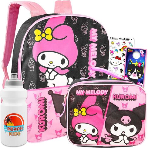 My Melody & Kuromi Backpack and Lunch Box Set for Girls - Bundle with 16" My Melody & Kuromi Backpack, Lunch Bag, Water Bottle, Stickers, More | Hello Kitty and Friends Backpack Set in Saudi Arabia