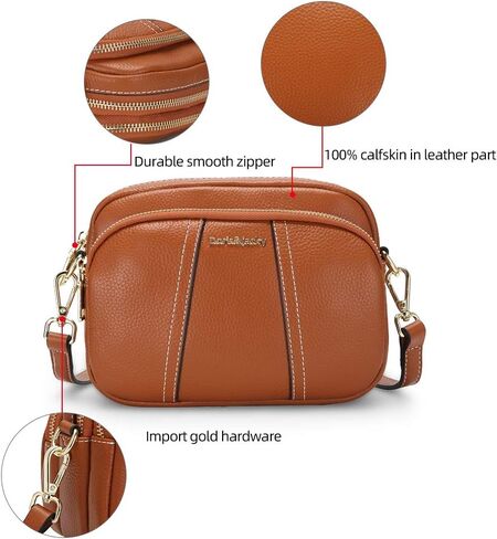 حقيبة كروس من الجلد من دوريس آند جاكي للنساء، حقائب كتف صغيرة ناعمة بسحاب ثلاثي مع حزام قابل للتعديل... in Kuwait