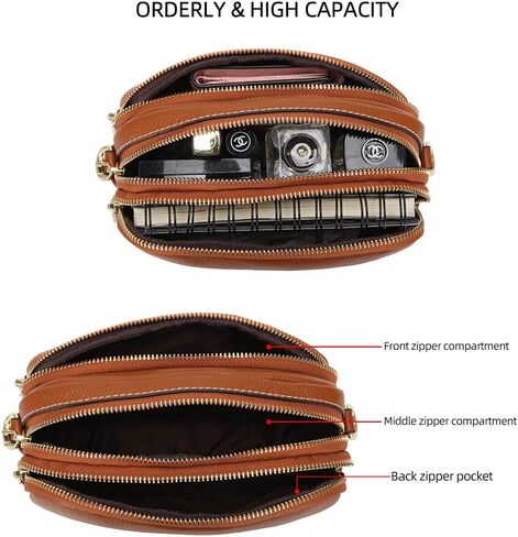 حقيبة كروس من الجلد من دوريس آند جاكي للنساء، حقائب كتف صغيرة ناعمة بسحاب ثلاثي مع حزام قابل للتعديل... in Kuwait