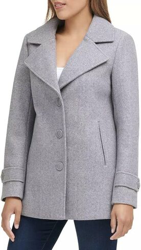 Andrew Marc Women's Peacoat 3 Button Water Resistant Notch Collar, Lt Grey, Small in Saudi Arabia