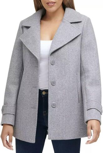 Andrew Marc Women's Peacoat 3 Button Water Resistant Notch Collar, Lt Grey, Small in Saudi Arabia