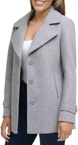 Andrew Marc Women's Peacoat 3 Button Water Resistant Notch Collar, Lt Grey, Small in Saudi Arabia