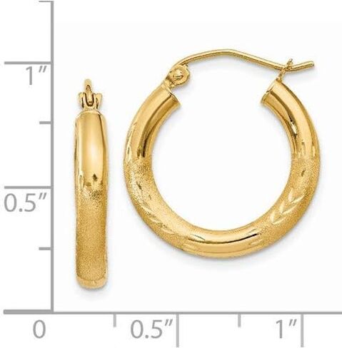14K الذهب الأصفر قطع الماس هوب 3 مم الاقراط in Kuwait