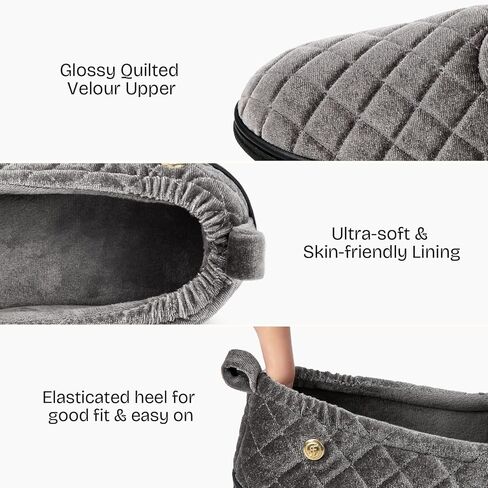 EverFoams Women's Quilted Velvet Slippers Comfy House Shoes in Kuwait