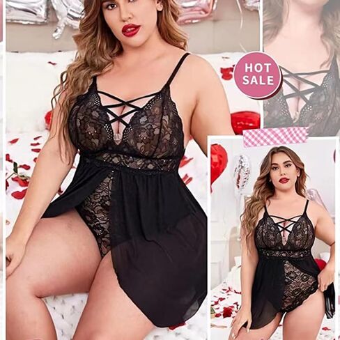 HOTSO حجم كبير الملابس الداخلية بيبي دول قطعة واحدة بيبي دول قميص المرأة Strppy الدانتيل الملابس الداخلية الخامس الرقبة ارتداءها ملابس النوم in Kuwait