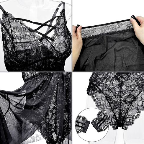 HOTSO حجم كبير الملابس الداخلية بيبي دول قطعة واحدة بيبي دول قميص المرأة Strppy الدانتيل الملابس الداخلية الخامس الرقبة ارتداءها ملابس النوم in Kuwait