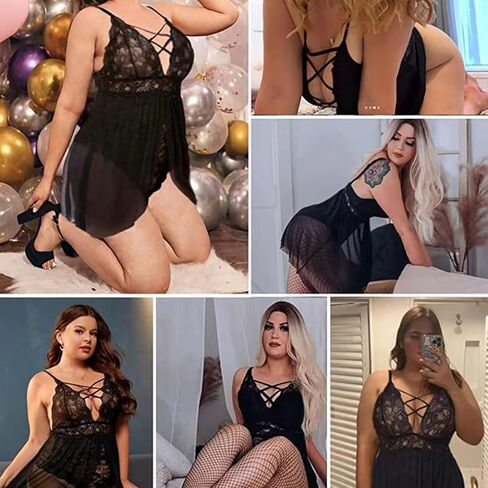 HOTSO حجم كبير الملابس الداخلية بيبي دول قطعة واحدة بيبي دول قميص المرأة Strppy الدانتيل الملابس الداخلية الخامس الرقبة ارتداءها ملابس النوم in Kuwait