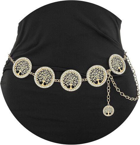 أحزمة سلسلة من حجر الراين Navoky للنساء سلسلة شجرة الحياة لفستان الجينز المعدني وسلسلة الخصر وإكسسوارات المجوهرات in Kuwait