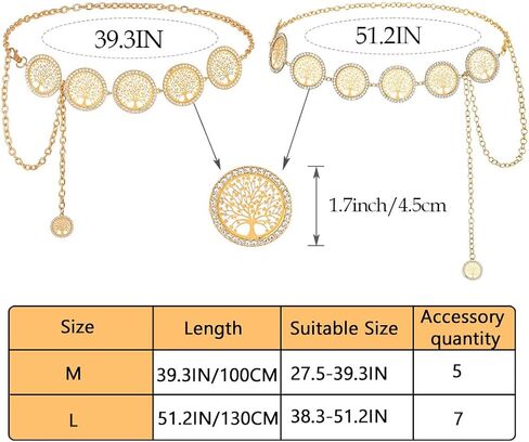 أحزمة سلسلة من حجر الراين Navoky للنساء سلسلة شجرة الحياة لفستان الجينز المعدني وسلسلة الخصر وإكسسوارات المجوهرات in Kuwait