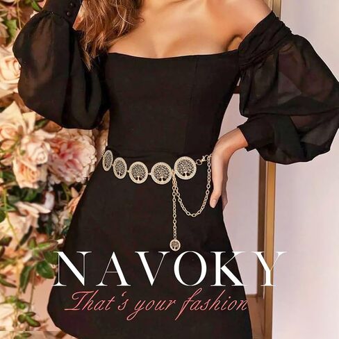 أحزمة سلسلة من حجر الراين Navoky للنساء سلسلة شجرة الحياة لفستان الجينز المعدني وسلسلة الخصر وإكسسوارات المجوهرات in Kuwait