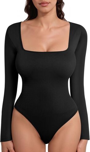 MANGOPOP Bodysuits for Women Long Sleeve Square Neck Tops + Shapewear for Women Thong Bodysuit in Saudi Arabia