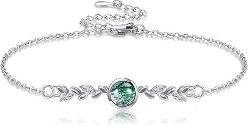 Moss Agate Bracelet Sterling Silver Leaf Bracelet Moss Agate Jewelry Gift for Women in Saudi Arabia