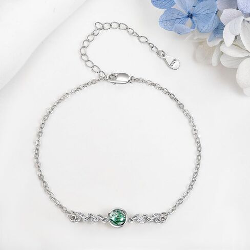 Moss Agate Bracelet Sterling Silver Leaf Bracelet Moss Agate Jewelry Gift for Women in Saudi Arabia