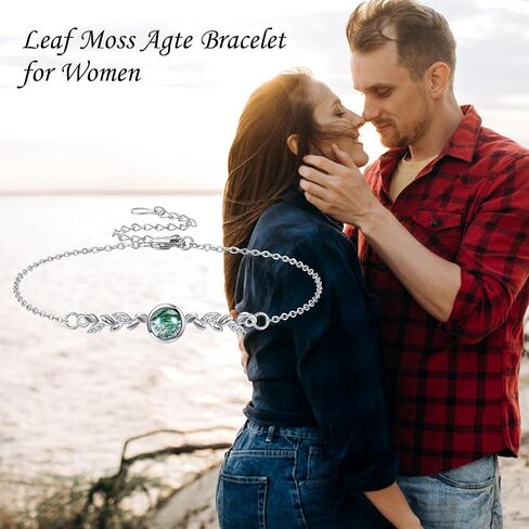 Moss Agate Bracelet Sterling Silver Leaf Bracelet Moss Agate Jewelry Gift for Women in Saudi Arabia