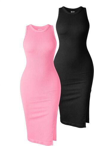 OQQ Women's 2 Piece Dress Sexy Ribbed Halter Neck Fashion Split Tank Tops Dresses in Saudi Arabia