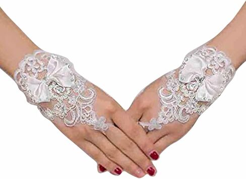 قفازات الزفاف النسائية من Olbye من الدانتيل بدون أصابع قفازات بيضاء ذات أكمام قصيرة in Kuwait