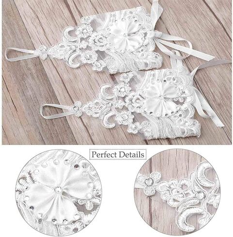 قفازات الزفاف النسائية من Olbye من الدانتيل بدون أصابع قفازات بيضاء ذات أكمام قصيرة in Kuwait