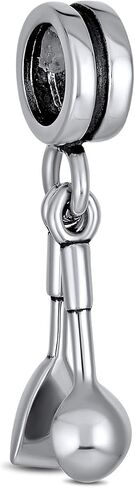 Chef Cook Culinary Graduation Kitchen Utensils Spoon Fork Dangle Charm Bead For Women Oxidized .925 Sterling Silver Fit European Bracelet in Saudi Arabia