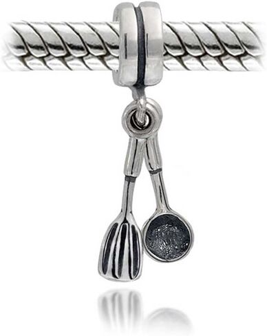 Chef Cook Culinary Graduation Kitchen Utensils Spoon Fork Dangle Charm Bead For Women Oxidized .925 Sterling Silver Fit European Bracelet in Saudi Arabia