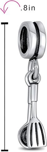 Chef Cook Culinary Graduation Kitchen Utensils Spoon Fork Dangle Charm Bead For Women Oxidized .925 Sterling Silver Fit European Bracelet in Saudi Arabia