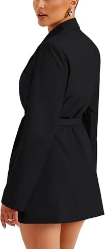 Women's Deep V Neck Collar Long Sleeve Self Tie Belted Work Office Mini Blazer Dress in Saudi Arabia