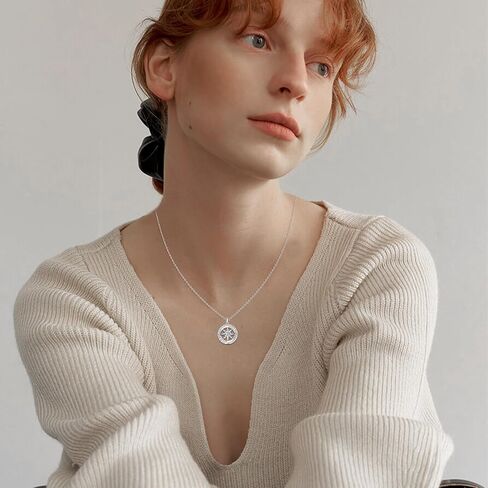 AOSAIB Compass Necklace S925 Sterling Silver I'd Be Lost Without You Diamond Compass Pendant Graduation Gift Compass Jewelry Valentine Birthday Gift for Girlfriend Wife Her in Kuwait
