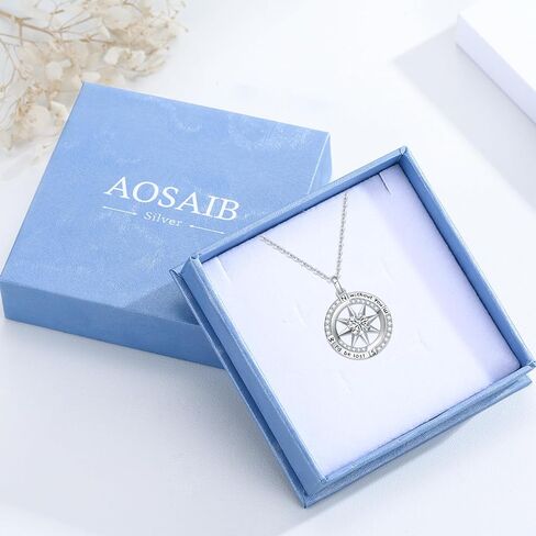 AOSAIB Compass Necklace S925 Sterling Silver I'd Be Lost Without You Diamond Compass Pendant Graduation Gift Compass Jewelry Valentine Birthday Gift for Girlfriend Wife Her in Kuwait