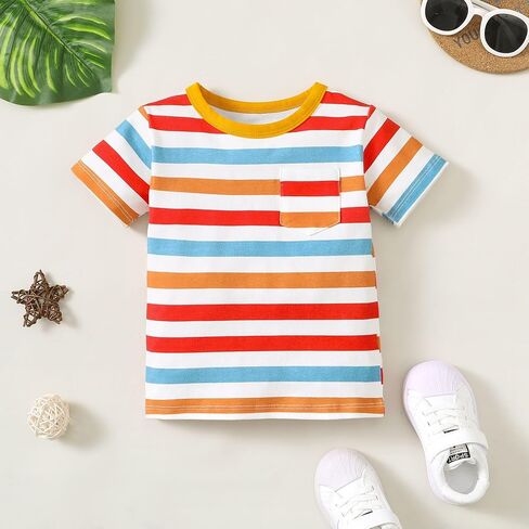 OPAWO Toddler Boy Shirts, Monster Truck Football Crabs Graphic Tees, Short Sleeve Printed Striped Pocket T Shirt 3-Pack, 1-5T in Saudi Arabia
