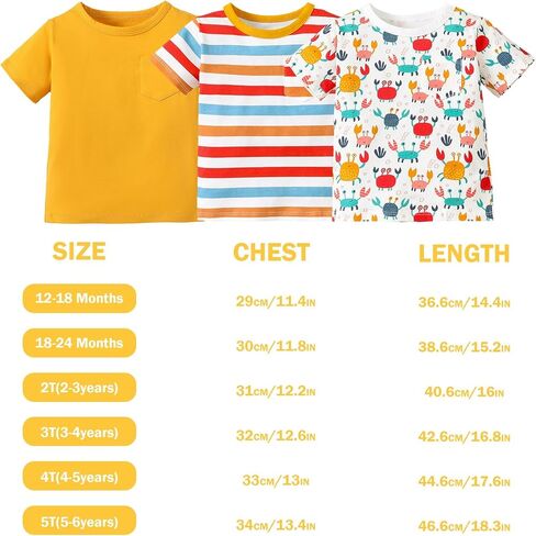 OPAWO Toddler Boy Shirts, Monster Truck Football Crabs Graphic Tees, Short Sleeve Printed Striped Pocket T Shirt 3-Pack, 1-5T in Saudi Arabia