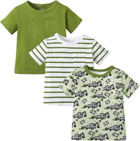 قمصان OPAWO للأطفال الصغار، تي شيرت مطبوع عليه Monster Truck Football Crabs، تي شيرت جيب مخطط بأكمام قصيرة، 3 عبوات، 1-5T in Kuwait