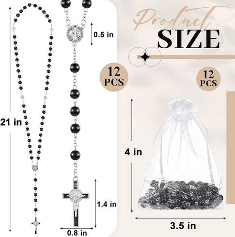 ROCEEI 12 قطعة قلادة مسبحة المسبحة الأولى مع صليب صليب يسوع مسبحة للنساء والرجال مسبحة كاثوليكية 21 بوصة هدايا صلاة مسبحة مع 12 كيس أورجانزا in Kuwait