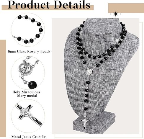 ROCEEI 12 قطعة قلادة مسبحة المسبحة الأولى مع صليب صليب يسوع مسبحة للنساء والرجال مسبحة كاثوليكية 21 بوصة هدايا صلاة مسبحة مع 12 كيس أورجانزا in Kuwait