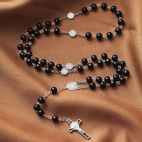 ROCEEI 12 قطعة قلادة مسبحة المسبحة الأولى مع صليب صليب يسوع مسبحة للنساء والرجال مسبحة كاثوليكية 21 بوصة هدايا صلاة مسبحة مع 12 كيس أورجانزا in Kuwait