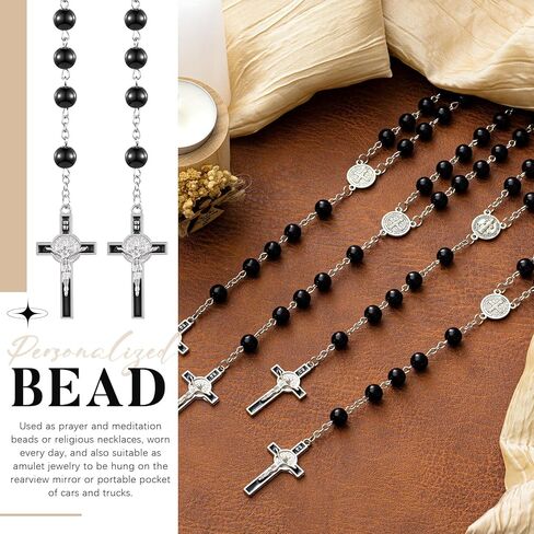 ROCEEI 12 قطعة قلادة مسبحة المسبحة الأولى مع صليب صليب يسوع مسبحة للنساء والرجال مسبحة كاثوليكية 21 بوصة هدايا صلاة مسبحة مع 12 كيس أورجانزا in Kuwait