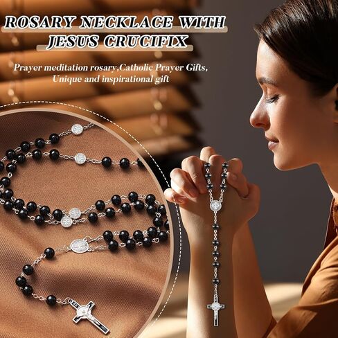 ROCEEI 12 قطعة قلادة مسبحة المسبحة الأولى مع صليب صليب يسوع مسبحة للنساء والرجال مسبحة كاثوليكية 21 بوصة هدايا صلاة مسبحة مع 12 كيس أورجانزا in Kuwait