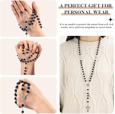 ROCEEI 12 قطعة قلادة مسبحة المسبحة الأولى مع صليب صليب يسوع مسبحة للنساء والرجال مسبحة كاثوليكية 21 بوصة هدايا صلاة مسبحة مع 12 كيس أورجانزا in Kuwait