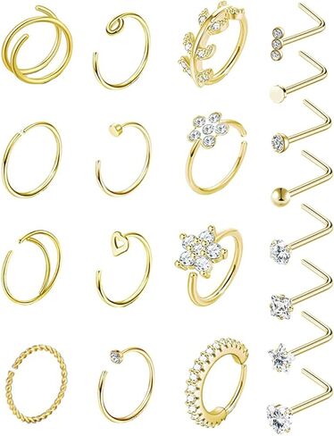 حلقة الأنف ترصيع 20 قطعة 20 جرام Sugical الصلب الأنف الدائري هوب للنساء L على شكل الأنف ترصيع الزنمة الغضروف اللولب القرط هيئة ثقب المجوهرات in Kuwait